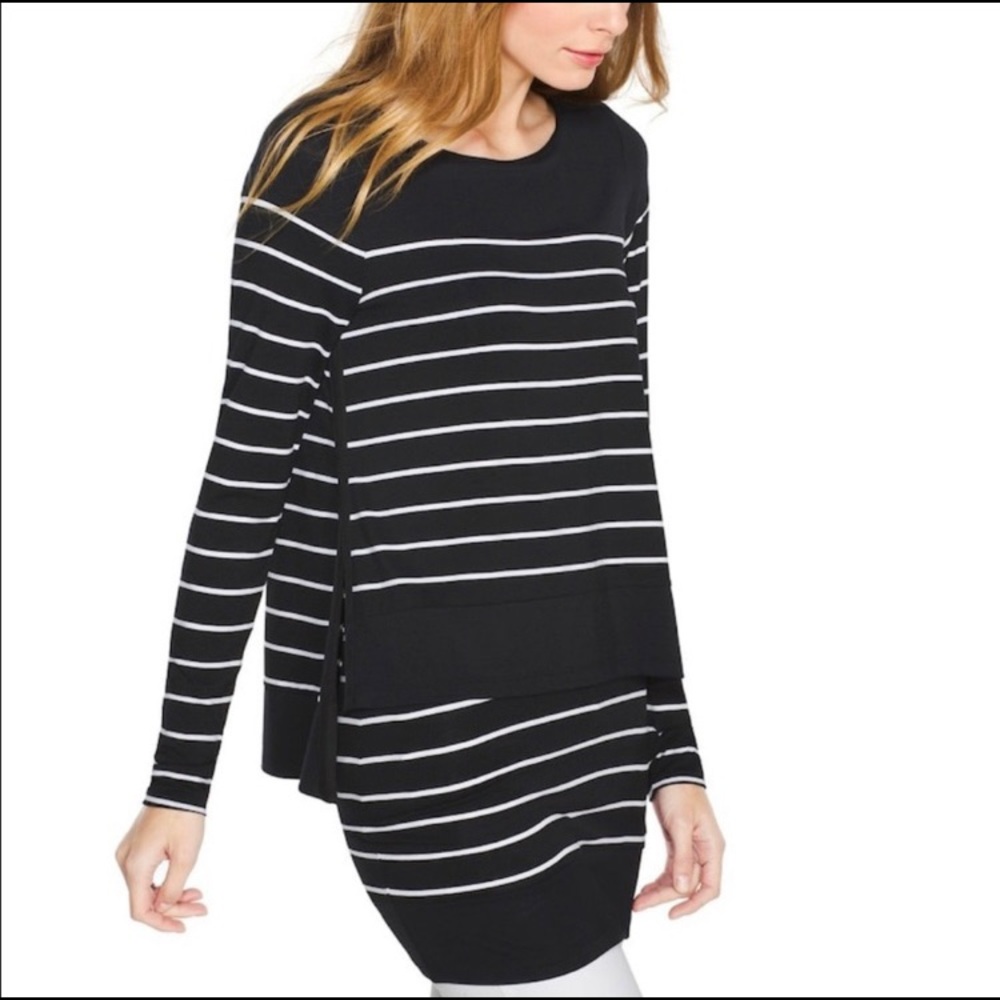 White House Black Market Striped Layered Tunic Top